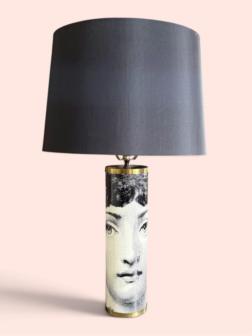 Vintage Fornasetti Large Cylindrical Tema e Variazioni Lamp Base + Lampshade